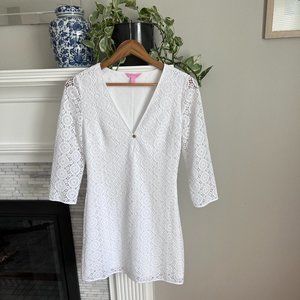 White Long Sleeved Lilly Pulitzer Lace Dress - S